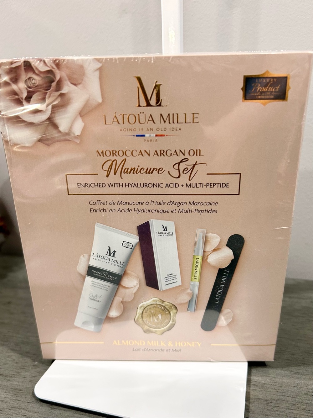 Moroccan Argan Oil Manicure Set - Almond Milk & Honey (Champagne Pink)